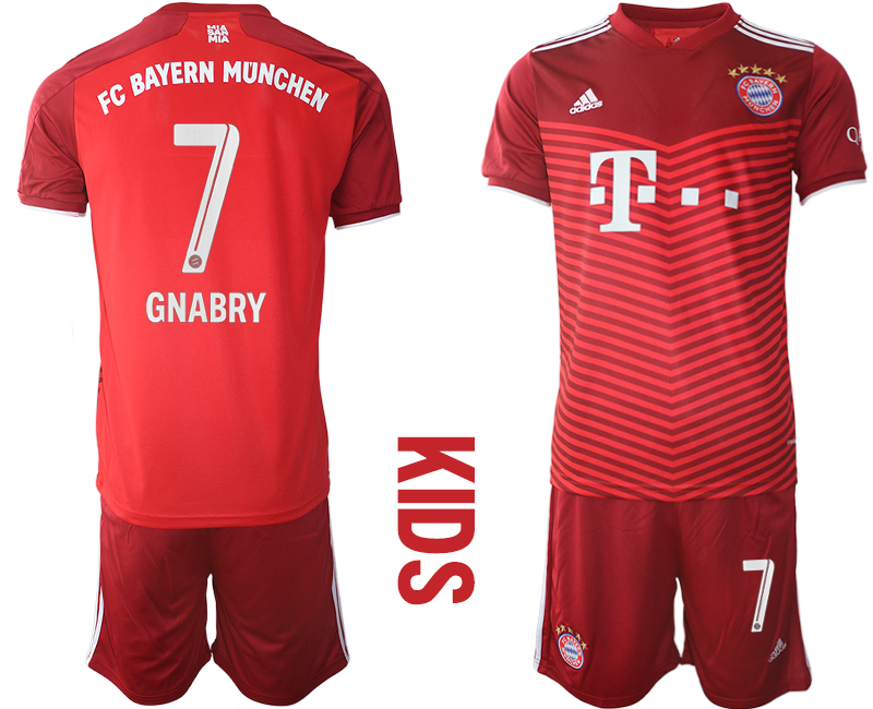 Youth 2021-2022 Club Bayern Munich home red #7 Soccer Jersey